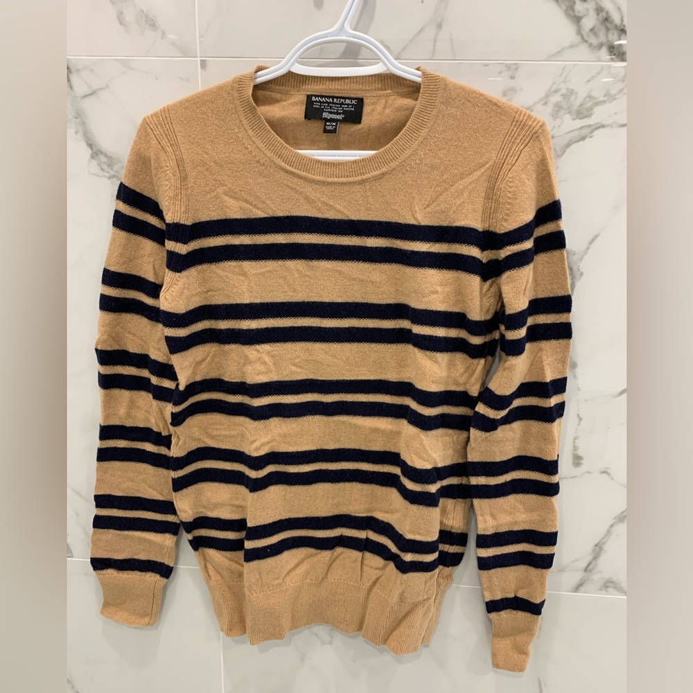 Banana Republic: Camel/Tan Striped Italian Yarn Sweater